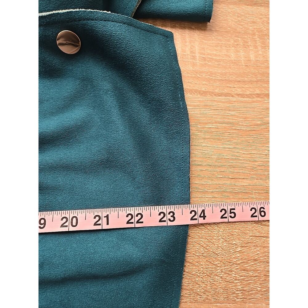 CHICO'S Double Face Sueded Jacket Size Medium Dark Teal Colorful Layers Spring - Picture 15 of 16